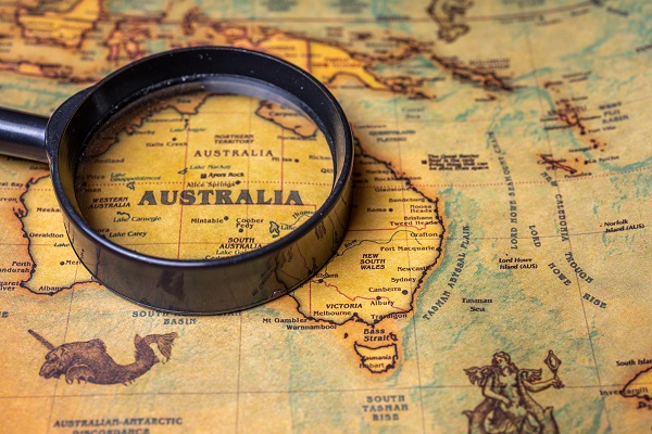 Australia map with magnify glass