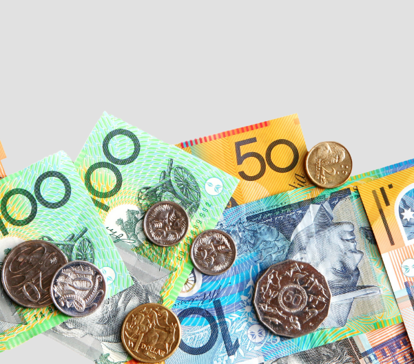 Shows an example of Australian Cash - Notes & Coins