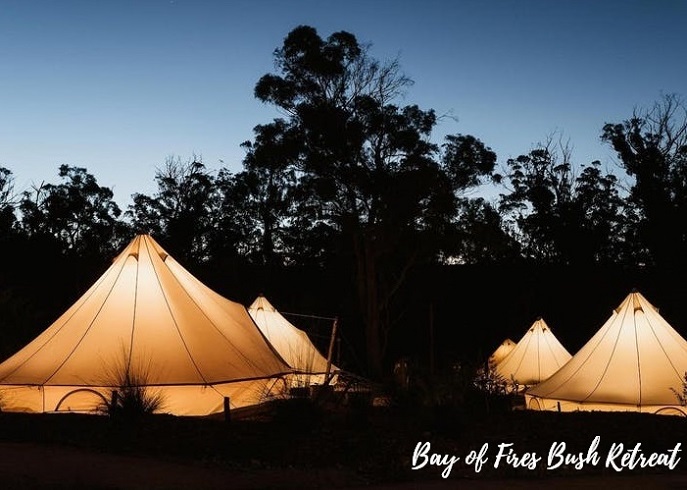 Graphic of the Bay of Fires Bush Retreat set up at night