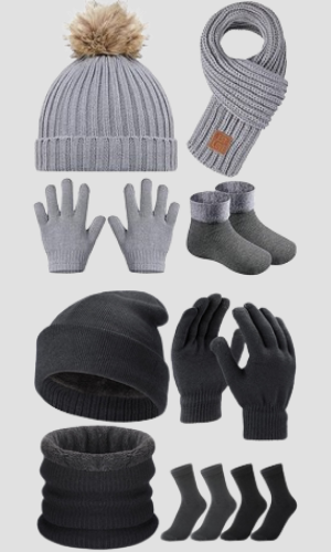 Images of items to pack for cold climates that cover extremities