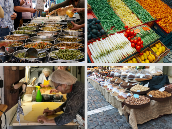 Image of markets and several locally sourced food options