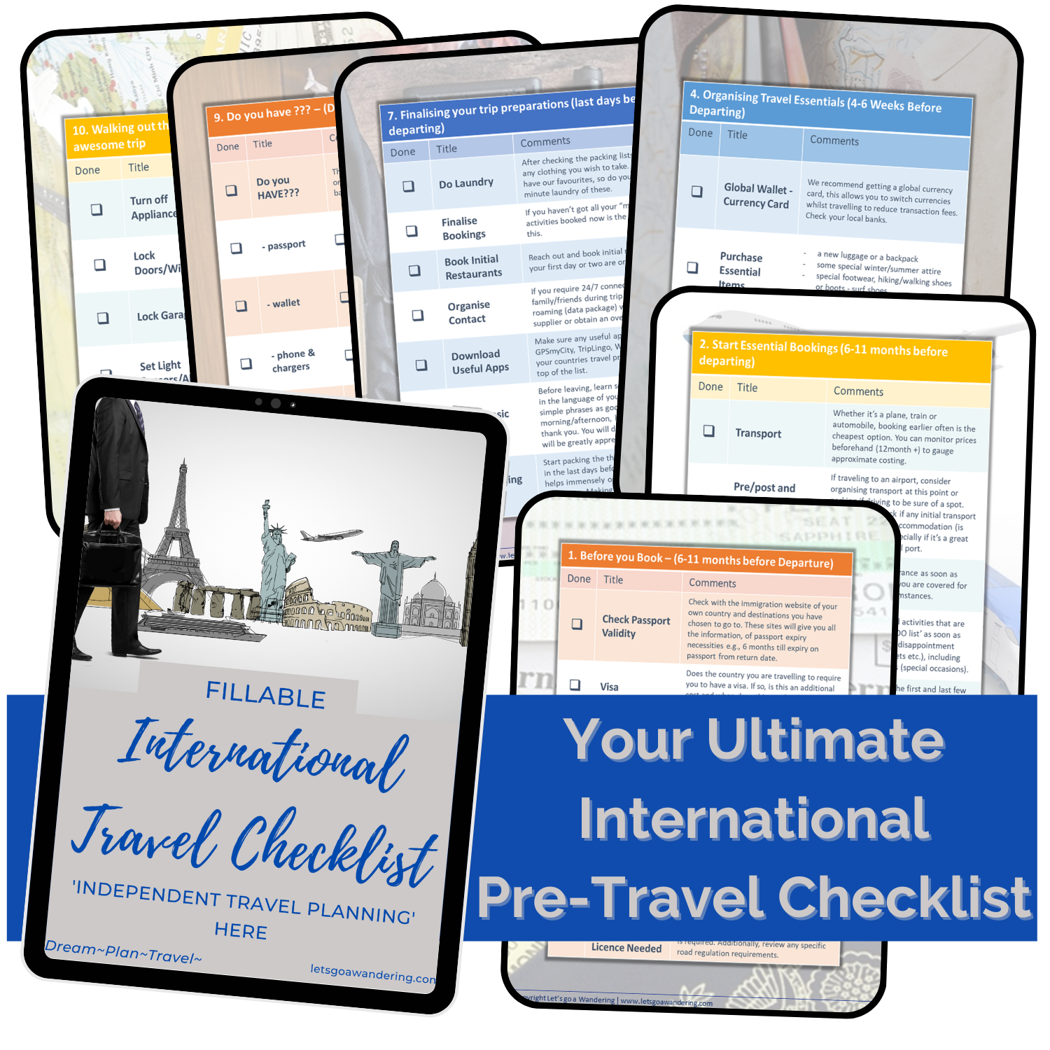 Picture of some elements in the Free Travel Checklists one of our favourite travel planning resources
